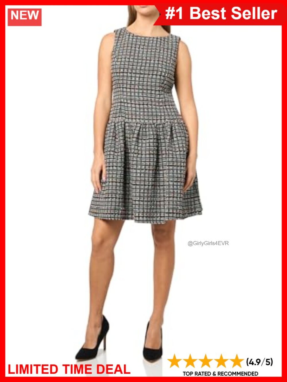 Textured Tweed Sleeveless Round Neck Midi Fit & Flare Dress